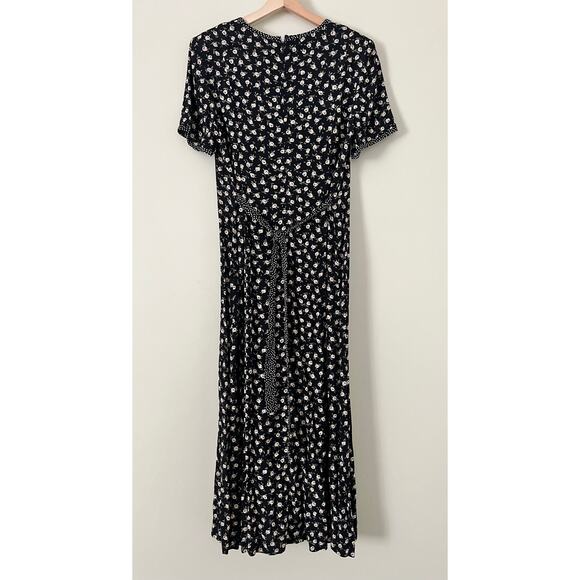 Talbot’s Vintage 90s Black Floral Dress Goth Grunge Contrast Collar Tie Waist 10 - Picture 3 of 5